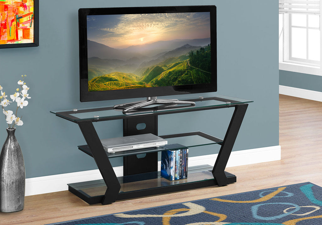 Abram 48" Modern TV Stand with Storage and Cable Management for TVs up to 55"- Black|Meuble pour téléviseur moderne Abram de 48 po avec rangement et système de gestion des câbles pour téléviseurs jusqu’à 55 po - noir