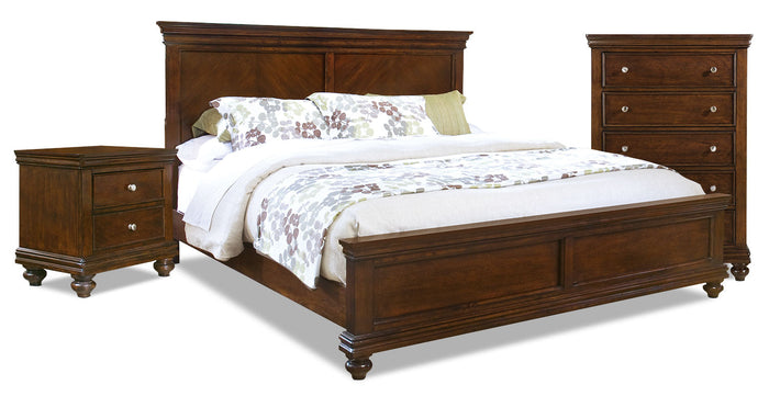 Bridgeport 5-Piece Queen Bedroom Package with Chest and Nightstand – Cherry|Ensemble Bridgeport 5 pièces avec grand lit, commode verticale et table de nuit - cerisier
