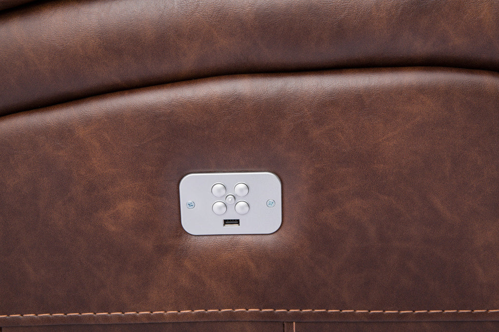 Kory Leather-Look Fabric Power Reclining Sofa – Pecan|Sofa à inclinaison électrique Kory en tissu d'apparence cuir - pacane