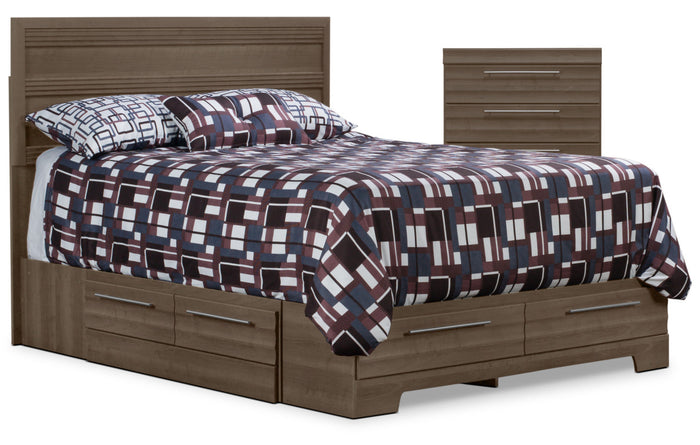 Olivia 4-Piece Queen Storage Bed and Chest Package – Grey|Ens. de chambre à coucher Olivia 4 pièces avec grand lit de rangement et commode verticale - gris
