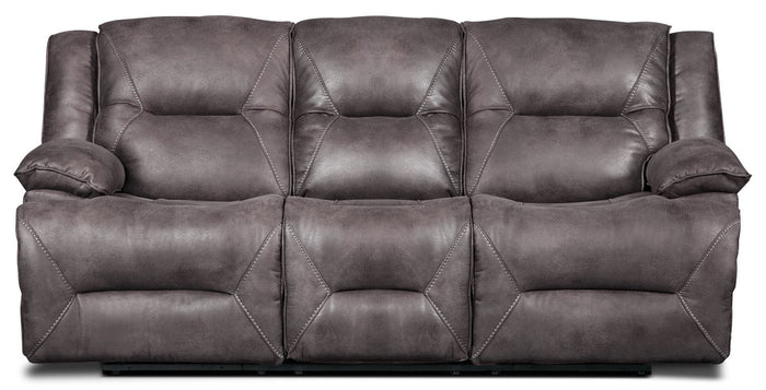 Lancer Faux Suede Fabric Power Reclining Sofa – Grey|Sofa à inclinaison électrique Lancer en suédine – gris - Open-Box
