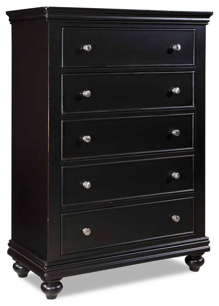 Bridgeport 5-Piece King Bedroom Package with Chest and Nightstand – Black|Ens. de ch. à coucher Bridgeport 5pcs avec très grand lit, commode verticale, table de nuit - noir