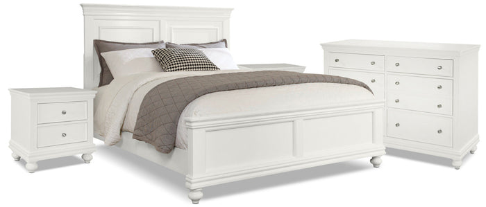 Bridgeport 6-Piece King Bedroom Package with 2 Nightstands – White|Ensemble de chambre à coucher Bridgeport 6 pièces avec très grand lit et 2 tables de nuit - blanc