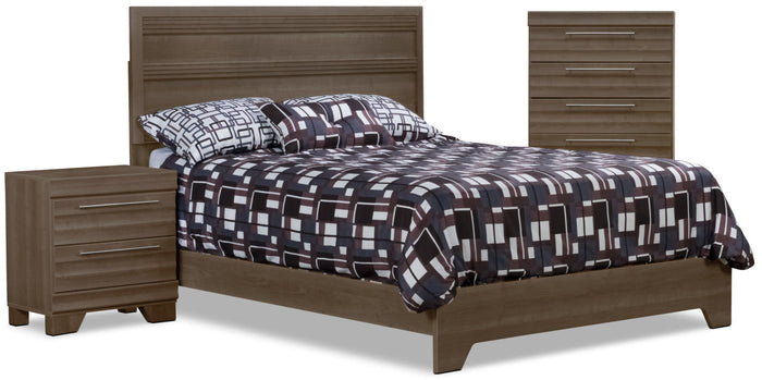 Olivia 5-Piece Queen Bedroom Package with Chest and Nightstand – Grey|Ens. de chambre à coucher Olivia 5 pièces avec grand lit, commode verticale et table de nuit - gris