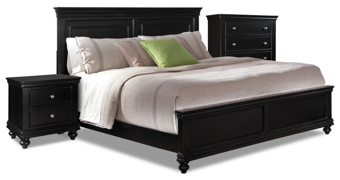Bridgeport 5-Piece King Bedroom Package with Chest and Nightstand – Black|Ens. de ch. à coucher Bridgeport 5pcs avec très grand lit, commode verticale, table de nuit - noir