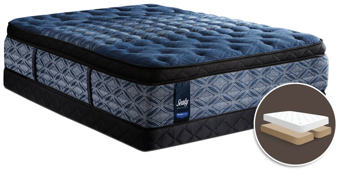 Sealy Posturepedic Performance Plus Mornington Medium Euro Pillow-Top Split Queen Mattress Set|Ensemble semi-ferme Euro-plateau divisé Mornington Posturepedic Performance Plus de Sealy pour grand lit