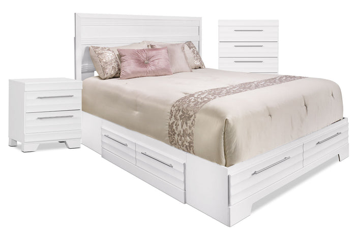 Olivia 5-Piece Full Storage Bedroom Package with Chest and Nightstand – White|Ensemble Olivia 5 pièces avec lit double de rangement, commode verticale et table de nuit - blanc