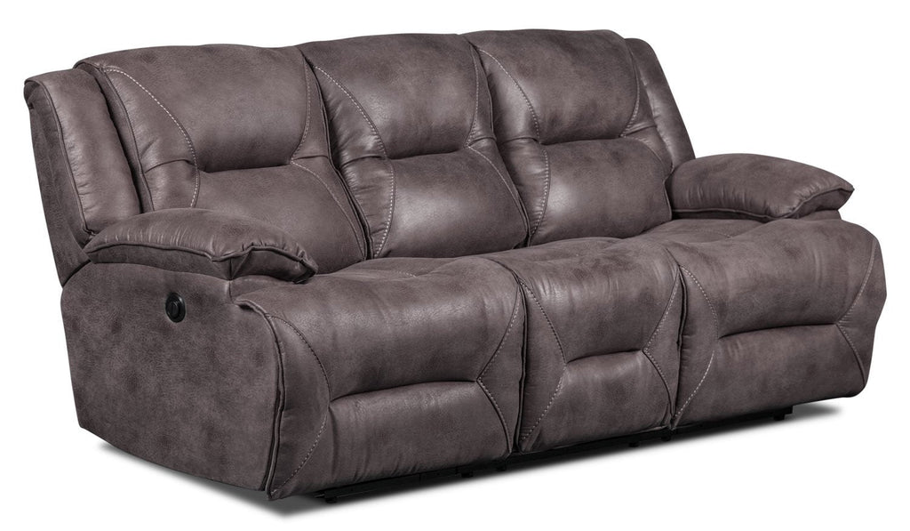 Lancer Faux Suede Fabric Power Reclining Sofa – Grey|Sofa à inclinaison électrique Lancer en suédine – gris - Open-Box