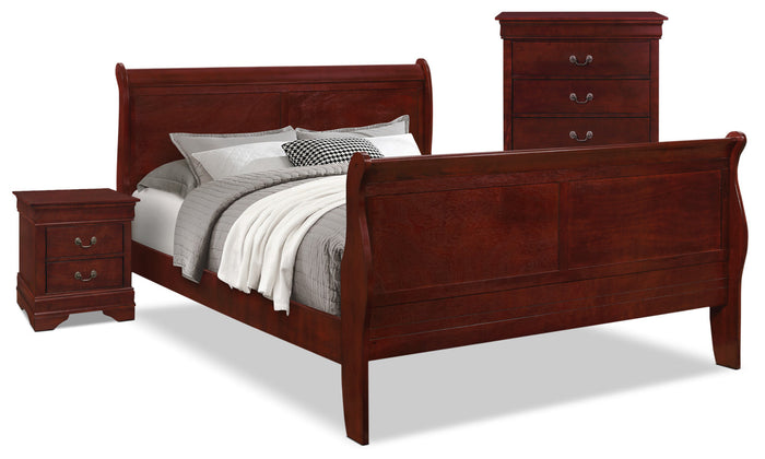 Lyla 5-Piece Queen Bedroom Package with Chest and Nightstand – Cherry|Ens. de chambre à coucher Lyla 5 pcs avec grand lit, commode verticale et table de nuit - cerisier