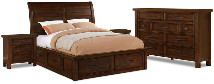 Sonoma 6-Piece Queen Storage Bedroom Package with 2 Nightstands – Dark Brown|Ens. de chambre à coucher Sonoma 6 pcs avec grand lit de rangement et 2 tables de nuit - brun foncé