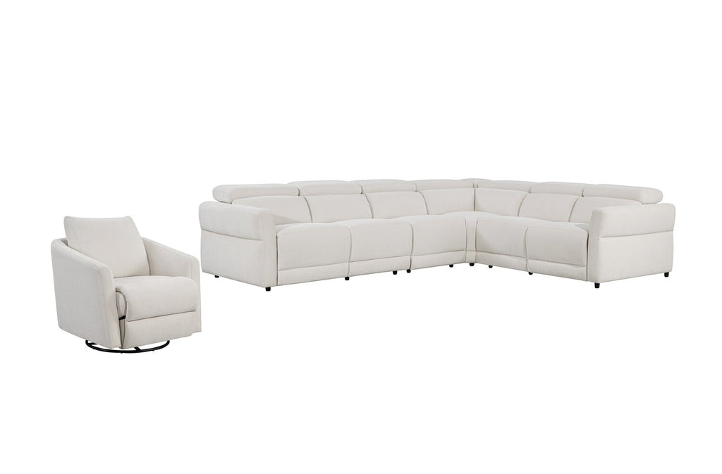 Cindy Crawford Home Aspen 4-Piece Power Reclining Sectional with Reclining Armless Chair - Alabaster | Sofa sectionnel à inclinaison électrique Aspen de Cindy Crawford Home 4 pièces avec fauteuil sans accoudoirs inclinable - albâtre
