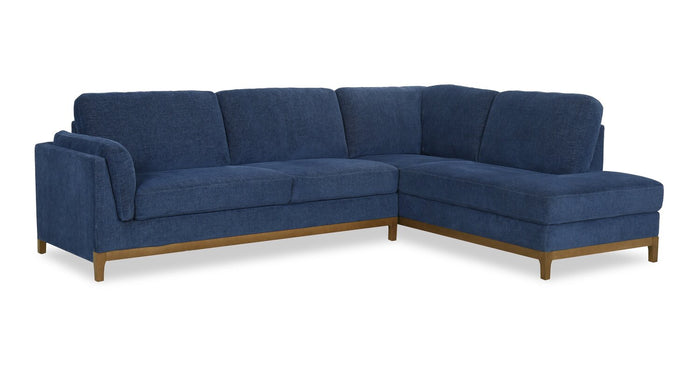 Zara 2-Piece Right-Facing Fabric Sectional with Chaise and Wood Legs - Navy | Sofa sectionnel de droite Zara 2 pièces en tissu avec fauteuil long et pattes en bois - bleu marine