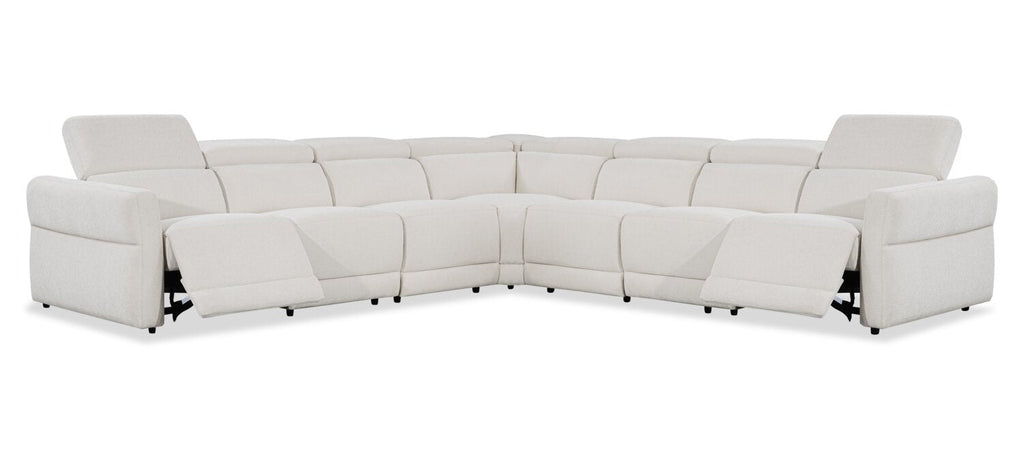 Cindy Crawford Home Aspen 5-Piece Power Reclining Sectional with Adjustable Headrests and USB Port - Alabaster | Sofa sectionnel à inclinaison électrique Aspen de Cindy Crawford Home 5 pièces avec appuie-têtes électriques et port USB - albâtre