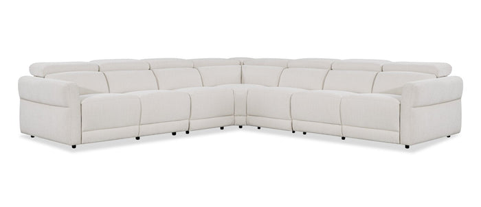 Cindy Crawford Home Aspen 5-Piece Power Reclining Sectional with Adjustable Headrests and USB Port - Alabaster | Sofa sectionnel à inclinaison électrique Aspen de Cindy Crawford Home 5 pièces avec appuie-têtes électriques et port USB - albâtre