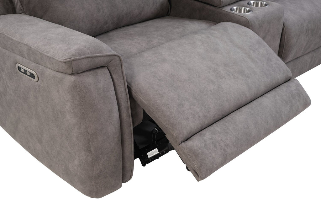 Caleb 6-Piece Power Reclining Sectional with Storage Console and USB Port - Grey | Sofa sectionnel à inclinaison électrique Caleb 6 pièces avec console de rangement et port USB - gris