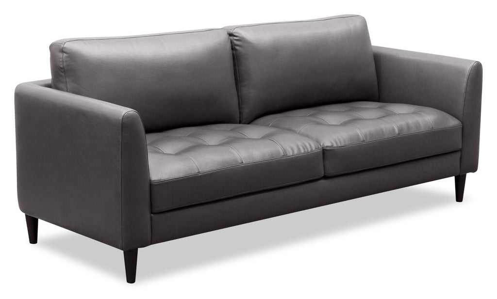 Erin 80.3" Leather-Look Fabric Sofa with Tufted Seat Cushions - Grey | Sofa Erin de 80,3 po en tissu d’apparence cuir avec coussins de siège capitonnés - gris