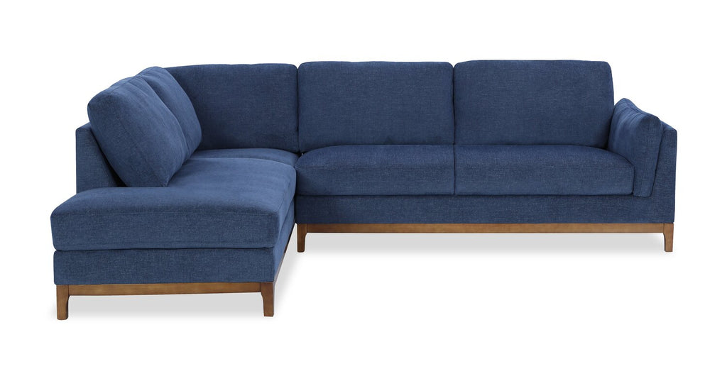 Zara 2-Piece Left-Facing Fabric Sectional with Chaise and Wood Legs - Navy | Sofa sectionnel de gauche Zara 2 pièces en tissu avec fauteuil long et pattes en bois - bleu marine