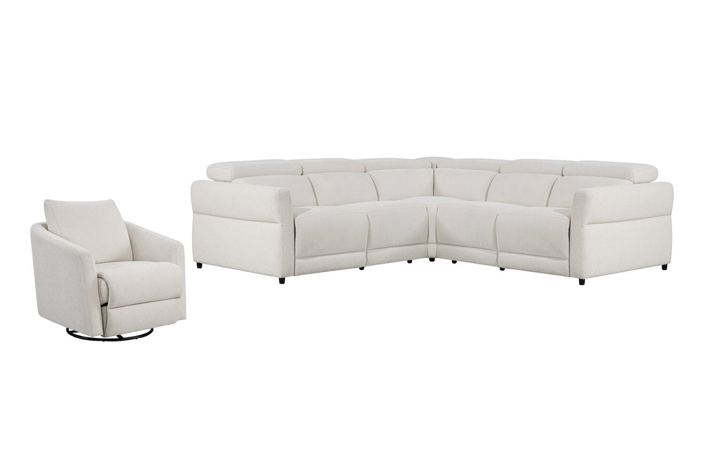 Cindy Crawford Home Aspen 3-Piece Power Reclining Sectional with Adjustable Headrests and USB Port - Alabaster | Sofa sectionnel à inclinaison électrique Aspen de Cindy Crawford Home 3 pièces avec appuie-têtes électriques et port USB - albâtre