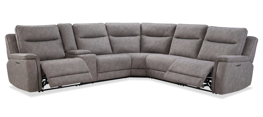 Caleb 6-Piece Power Reclining Sectional with Storage Console and USB Port - Grey | Sofa sectionnel à inclinaison électrique Caleb 6 pièces avec console de rangement et port USB - gris