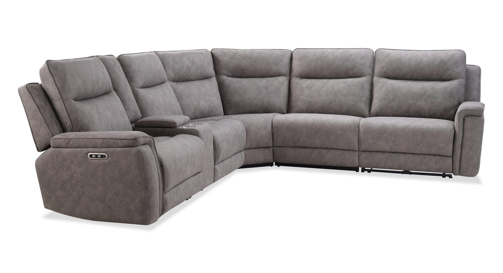 Caleb 6-Piece Power Reclining Sectional with Storage Console and USB Port - Grey | Sofa sectionnel à inclinaison électrique Caleb 6 pièces avec console de rangement et port USB - gris