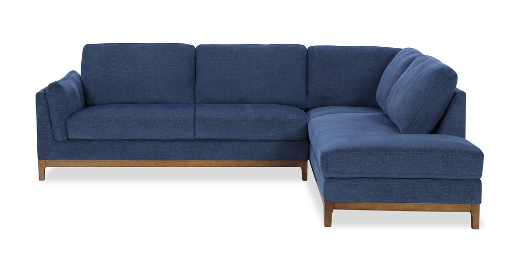 Zara 2-Piece Right-Facing Fabric Sectional with Chaise and Wood Legs - Navy | Sofa sectionnel de droite Zara 2 pièces en tissu avec fauteuil long et pattes en bois - bleu marine
