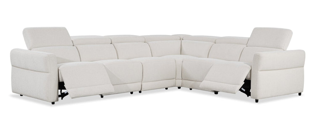Cindy Crawford Home Aspen 4-Piece Power Reclining Sectional with Reclining Armless Chair - Alabaster | Sofa sectionnel à inclinaison électrique Aspen de Cindy Crawford Home 4 pièces avec fauteuil sans accoudoirs inclinable - albâtre