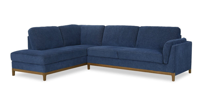 Zara 2-Piece Left-Facing Fabric Sectional with Chaise and Wood Legs - Navy | Sofa sectionnel de gauche Zara 2 pièces en tissu avec fauteuil long et pattes en bois - bleu marine