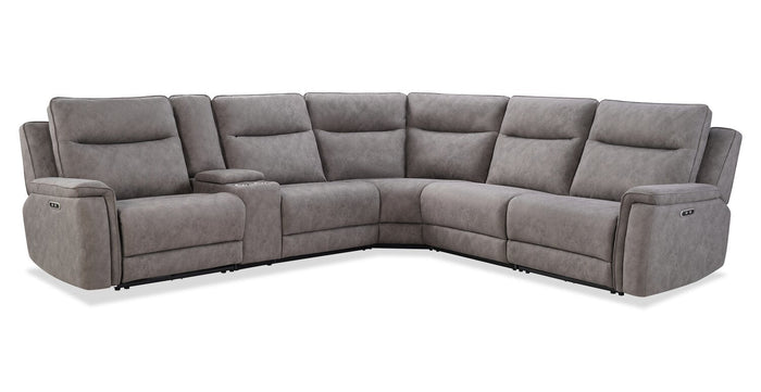 Caleb 6-Piece Power Reclining Sectional with Storage Console and USB Port - Grey | Sofa sectionnel à inclinaison électrique Caleb 6 pièces avec console de rangement et port USB - gris