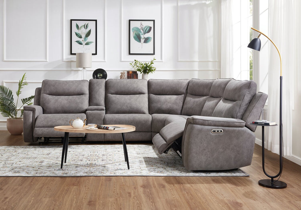 Caleb 6-Piece Power Reclining Sectional with Storage Console and USB Port - Grey | Sofa sectionnel à inclinaison électrique Caleb 6 pièces avec console de rangement et port USB - gris