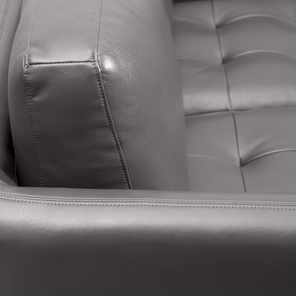 Erin 80.3" Leather-Look Fabric Sofa with Tufted Seat Cushions - Grey | Sofa Erin de 80,3 po en tissu d’apparence cuir avec coussins de siège capitonnés - gris