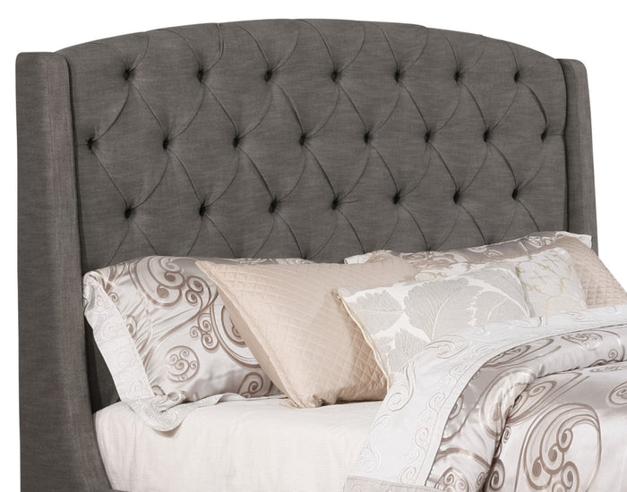 Oslo Upholstered Wingback Headboard in Grey Fabric, Button Tufted - Queen Size | Tête de lit rembourrée à oreilles Oslo en tissu gris avec capitonnage à boutons - format grand lit