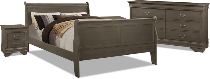 Lyla 6-Piece Full Bedroom Package with 2 Nightstands – Grey|Ensemble de chambre à coucher Lyla 6 pièces avec lit double et 2 tables de nuit - gris