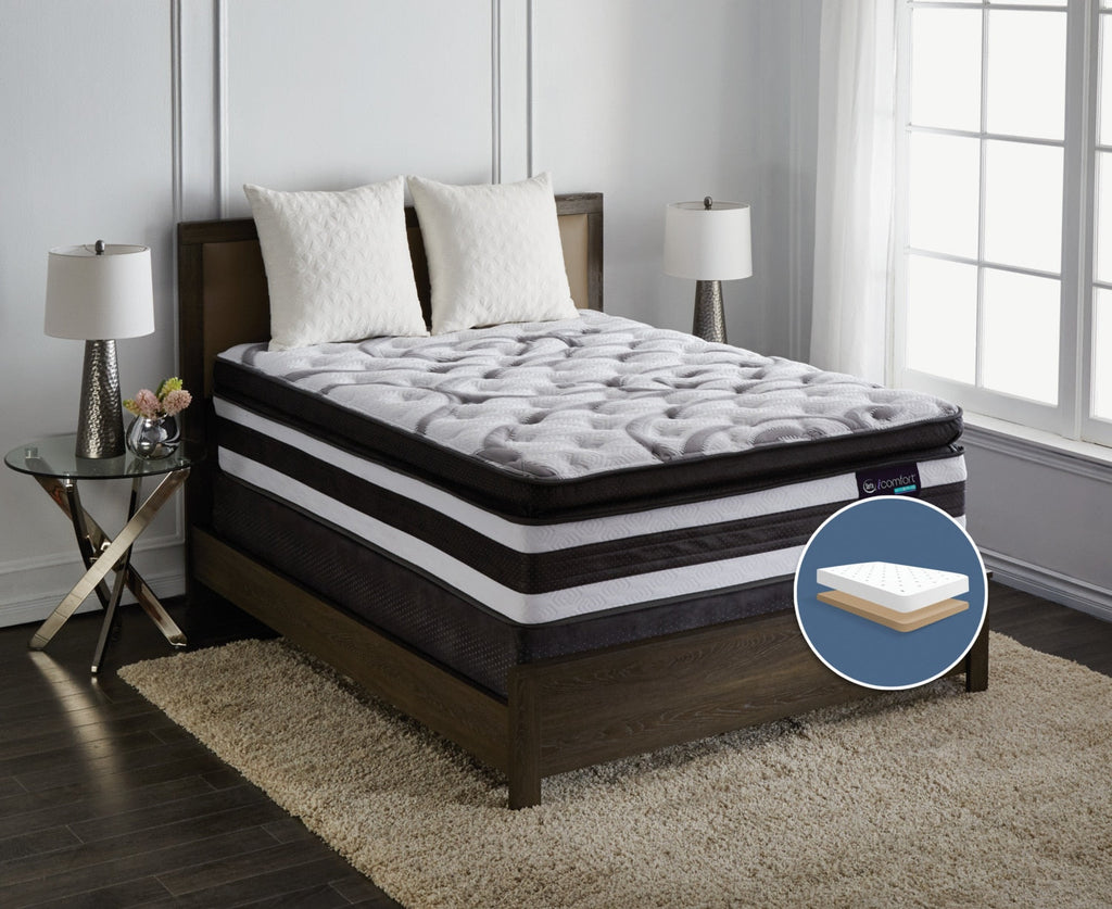 Serta iComfort® Manolo Medium Super Pillow-Top Low-Profile Full Mattress Set|Ensemble semi-ferme plateau-coussin épais profil bas Manolo iComfort Hybride Serta lit double