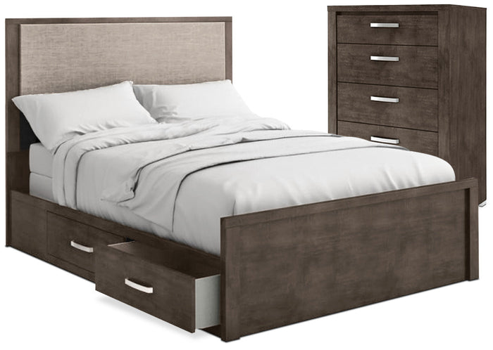 Monaco 4-Piece King Storage Bed and Chest Package – Anthracite Grey|Ensemble Monaco 4 pièces avec très grand lit de rangement et commode verticale - anthracite