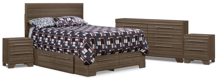 Olivia 6-Piece Queen Storage Bedroom Package with 2 Nightstands – Grey|Ens. de chambre à coucher Olivia 6 pièces avec grand lit de rangement et 2 tables de nuit - gris