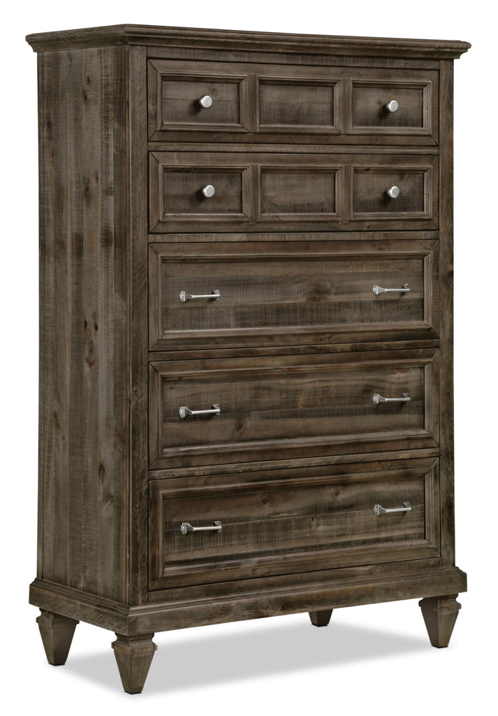 Calistoga 4-Piece Queen Bed and Chest Package – Weathered Charcoal|Ens. de chambre à coucher Calistoga 4 pcs avec grand lit et commode verticale - anthracite vieilli