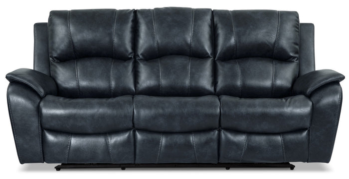 Kory Leather-Look Fabric Power Reclining Sofa – Dark Blue|Sofa à inclinaison électrique Kory en tissu apparence cuir – bleu foncé