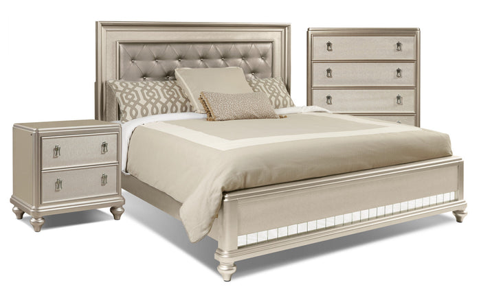Diva 5-Piece Queen Bedroom Package with Chest and Nightstand|Ensemble de chambre à coucher Diva 5 pièces avec grand lit, commode verticale et table de nuit